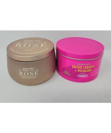 Trader Joe's Rose & Salted Caramel Pistachio Candle Duo | Natural Soy Wax Lead-Free Wick | Shop Internationally - Buy Online on GoSupps.com