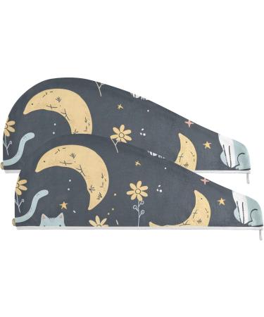 Cat The Moon Hair Towel 2 Pack - Super Absorbent Quick Dry Hair Turbans for Women & Girls - Buy Online on GoSupps.com