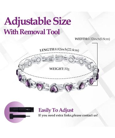 Jecanori Lymphatic Drainage Magnetic Bracelet for Women - Purple Titanium Steel Wristband with Cubic Zirconia Heart and Gift Box - Buy Online on GoSupps.com