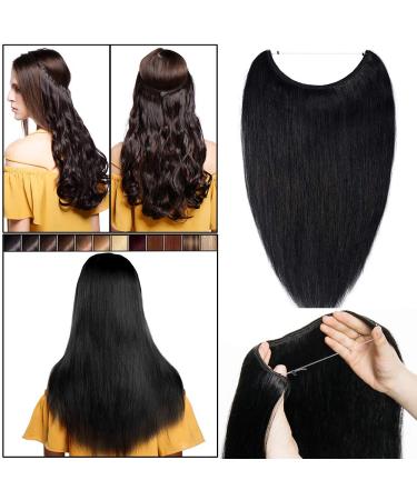 Elailite Extensions Real hair with wire 1 Tresse hair part Invisible Faden Haa extension Remy smooth wire human hair 16 "/40cm 60g #01 black