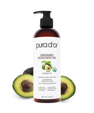 PURA D'OR 16 Oz ORGANIC Fractionated Coconut Oil Avocado Oil - 100% Pure & Natural USDA Certified Cold Pressed Carrier Oils - Unscented Hexane Free Moisturizer For Face Skin Hair & Body - Men & Women - Buy Online on GoSupps.com