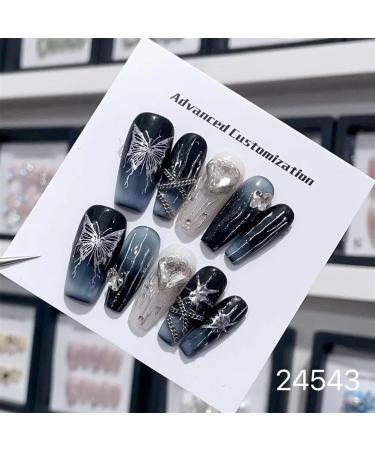 Nail Tips False Nails Tips Art Press on Nails Hand Made Fake Nails Painting Alloy Chain Decor Luxury Magic Mirror Power Design Punk Press On Nails(24543 S)