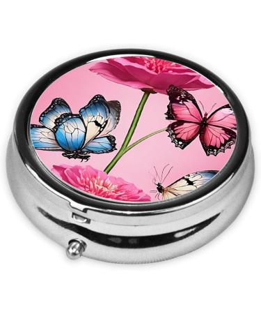 Beautiful Butterfly Round Pill Box - 3 Compartment Mini Decorative Pocket Organizer for Travel & Vitamins - Buy Online on GoSupps.com