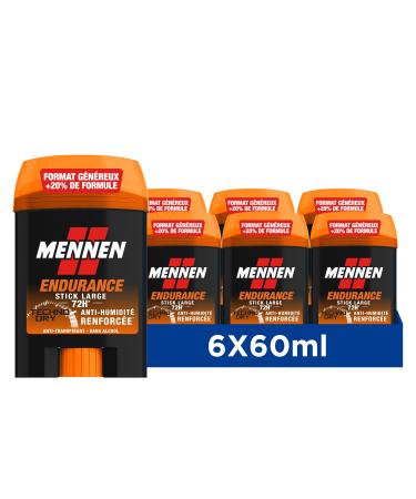 Mennen ENDURANCE Deodorant for men 72H large stick without alcohol anti-stains - Pack of 6