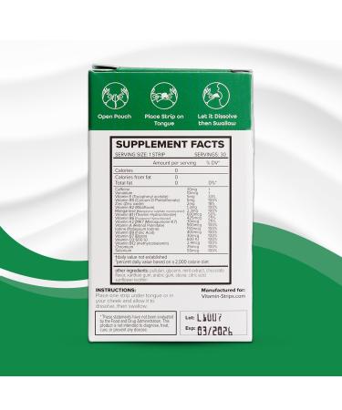 Peak Performance Energy Strips - Vegan Gluten-Free Sugar-Free - 18 Vitamins & Minerals - Instant Chocolate Mint Energy Boost - 30 Oral Strips - Buy Online on GoSupps.com