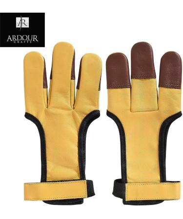 Genuine Leather Archery Gloves - Handmade Three Finger Tabs for Hunting & Shooting | Arrow Guard Protection | Sizes S, M, L - Men Women Beginners - Buy Online on GoSupps.com