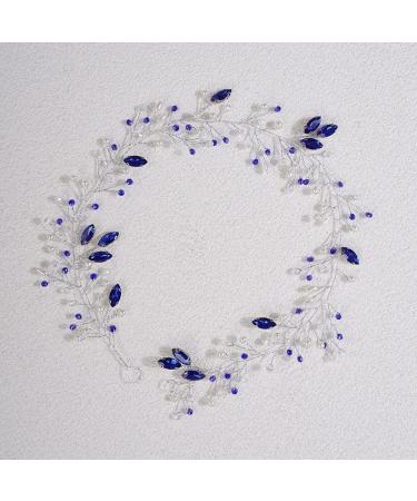 Wedding Crystal Hair Vine Silver Bridal Headband with Blue Rhinestone Pearl - Bridal Headpiece for Brides & Bridesmaids - Buy Online on GoSupps.com