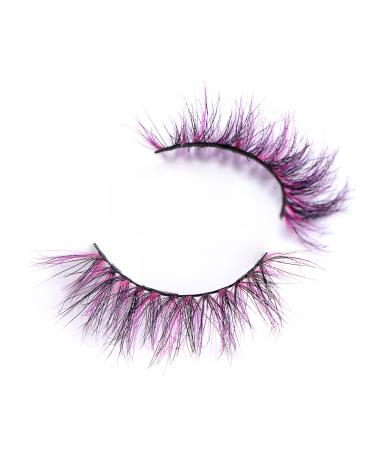 FOXSCOS Color Eyelashes,Beautiful Natural Colorful False Eyelashes,Halloween 3D Mink Color lashes,100% Siberian Mink Color 20mm Short Style 1 pair(Pink black fluffy) Pink black fluffy(20MM)