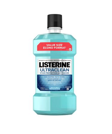 Listerine Ultraclean Mouthwash Stain Protection For keeping teeth white Arctic Mint Value Size 1.5L blue