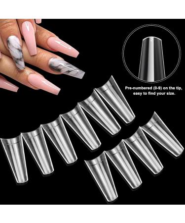 1000 Ballerina Nail Tips - Long Acrylic Artificial Nails for DIY & Nail Salons | 10 Sizes Natural & Clear - Buy Online on GoSupps.com
