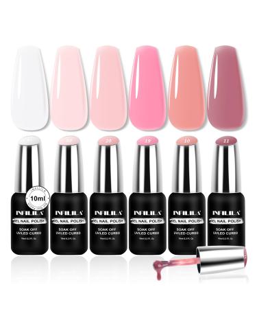 NXJ INFILILA Nude Gel Polish Set 10ML Milky White x Jelly Nude Gel Nail Polish Translucent Gel Nail Polish Kit Sheer Nude Gel Polish DIY Nail Art at Home Professional Nail Salon 6 Colors A-Nude