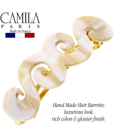 Camila Paris CP3169 Handmade French Hair Barrette Clip - White/Gold, Strong Hold Grip for Women/Girls, No Slip/Durable Styling Accessory - Made in France - Buy Online on GoSupps.com