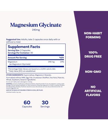 Natrol Magnesium Glycinate Supplements 240 mg - High Absorption - Calm Magnesium Glycinate for Sleep - 60 Capsules 30 Day Supply 60 Count (Pack of 1) - Buy Online on GoSupps.com