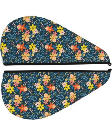 Hair Towel Wrap - Blue Floral Hair Drying Turban with Button | Quick-Dry Head Towel for All Hair Types - Buy Online on GoSupps.com
