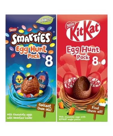 Easter Egg Bundle With Smarties Milk Chocolate Easter Egg Hunt Carton 140g and KitKat Easter Egg Hunt Pack 120g (2 Pack)