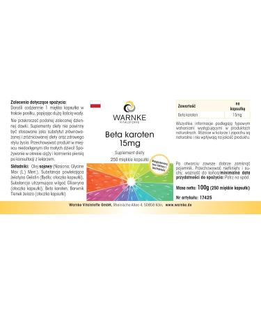B ta-carot ne 15mg - 250 g lules - 15mg par g lule (correspond 25 000 UI) - Provitamine A - HAUTEMENT DOS - Qualit pharmaceutique allemande | Warnke Vitalstoffe - Buy Online on GoSupps.com
