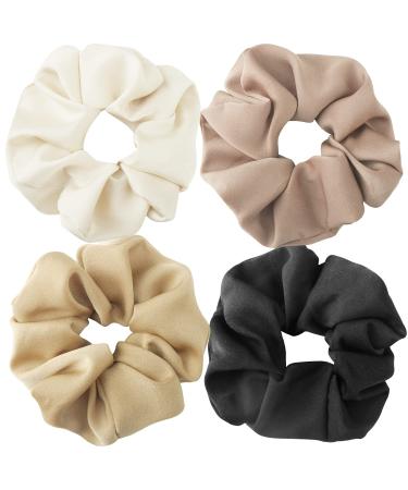 OWill 4Pcs Hair Scrunchies for Women Premium Satin Scrunchie Ponytail Holder Solid Color Elastic Bands for Girls Hair Ties Accessories for Frizz Prevention Natural