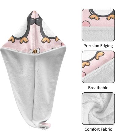 Small Penguins Pink Hair Towel 2 Pack | Super Absorbent Quick Dry Hair Turbans for Women & Girls - Buy Online on GoSupps.com