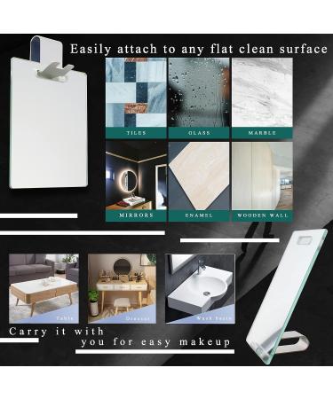 Ninewater Portable Makeup Mirror with Stand and Razor Holder - Frame-Less Handheld Design, No-Copper Mirror, Bathroom Shaving Essential with Adhesive Hooks - Buy Online on GoSupps.com