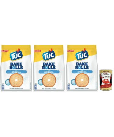 Tuc Bake Rolls, Crisps di Pane Sottile e Croccante Gusto sale, thin and crispy bread chips baked in the oven, 3 x 150 g + Italian Gourmet Polpa 400 g