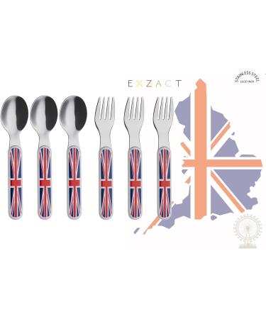 EXZACT Union Jack Kids Cutlery Set- 6pcs Stainless Steel Toddler Children's Cutlery - Forks & Spoons - BPA Free & Dishwasher Safe - Buy Online on GoSupps.com