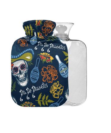 Dia De Muertos Hot Water Bottle with Cover 2L Large Pain Relief Hot and Cold Compress