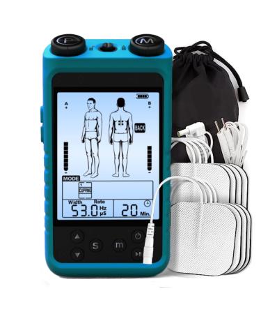 TENS device pain therapy pain relief muscle relaxation - double channel 24 programs (blue)