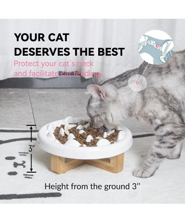 Raised Cat Dog Slow Feeder Bowl 8.5'' Wide Whale-White | Ceramic Elevated Pet Bowl for Healthy Eating | Cat Puzzle Feeder Stand for Slow Eating | 3'' High | Cat and Dog Slow Feed Bowls - Buy Online on GoSupps.com