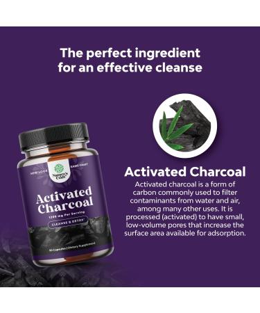Activated Charcoal Capsules - 1200mg Coconut Charcoal for Bloating Relief & Body Detox - 90 Count - Buy Online on GoSupps.com