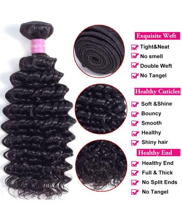 Abbily 20Inch Brazilian Deep Wave Hair Bundles - 10A Virgin Human Hair, Natural Black - Buy Online on GoSupps.com