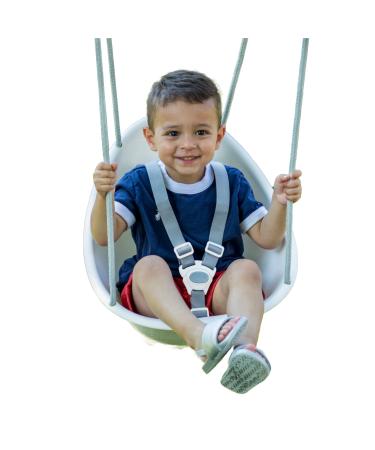 Swurfer Coconut - Your Child's First Swing with Blister Free Rope and 3-Point Safety Harness, Ages 9 Months and Up White