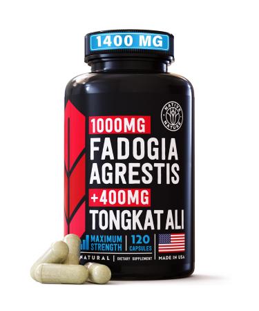 Fadogia Agrestis and Tongkat Ali Supplement 1400mg w/ 200:1 Tongkat Ali Extract for Men (longjack) Supports Muscle Growth Athletic Performance Strength & Drive. 120 Caps- NON GMO - Made in USA