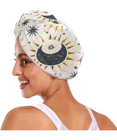 Sun Moon Stars Hair Towel 2 Pack | Super Absorbent Quick Dry Hair Turbans for Women & Girls - Buy Online on GoSupps.com
