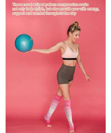 Shop Geyoga 15-25 mmHg Open Toe Compression Socks - Toeless Calf Support for Men & Women | Large Size 2 Pairs - Pink White & Blue Black - Buy Online on GoSupps.com