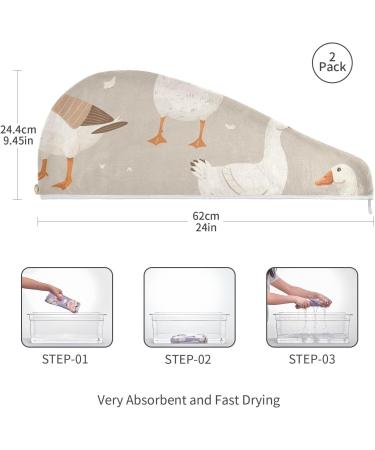 White Goose Hair Towel 2 Pack - Super Absorbent Quick-Dry Hair Turbans for Women & Girls - Buy Online on GoSupps.com