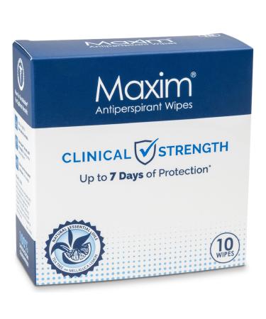 Maxim Clinical Strength Antiperspirant Wipes for hyperhidrosis Excessive Sweating Reduces Sweat Up to 7-days Per Use Antiperspirant for Men and Women Certain to Keep you Dri. 10 wipes Original Unscented 10 Count (Pack of 1)
