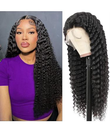 MSCLARA Deep Wave Lace Front Wigs Human Hair Pre Plucked 24inch 13x4 Lace Frontal Wigs for Black Women Human Hair Wet and Wavy Deep Curly Human Hair Wigs Brazilian Glueless Wigs Human Hair Pre Plucked with Baby Hair Natu...