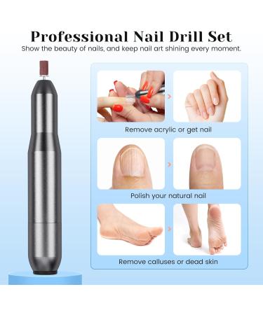 Sarmeley Electric Nail Drill Set - Professional Manicure Pedicure Kit for Acrylic Gel Nails | Portable Electric Nail File with Sanding Bands - Grey - Buy Online on GoSupps.com