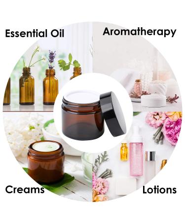 THETIS Homes 2 oz Round Glass Jars (12 Pack) - Amber Cosmetic Containers with Inner Liners, Black Lids, Labels - 12 Count - Buy Online on GoSupps.com