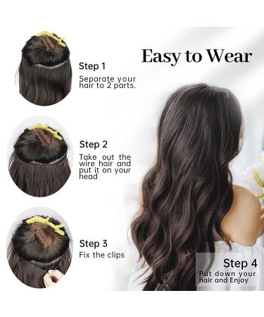 KooKaStyle Invisible Wire Hair Extensions - Long Wavy Secret Hairpiece | Adjustable Size, 4 Secure Clips, 24 Inch, Black - Buy Online on GoSupps.com