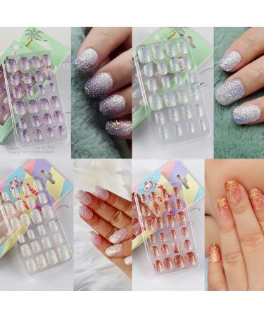 Gradient Glitter Fake Nails for Girls - 120 Piece Short Oval Nail Kit | Children's Pre-glue Acrylic Stick On Tips for Little Girl Toys - Buy Online on GoSupps.com
