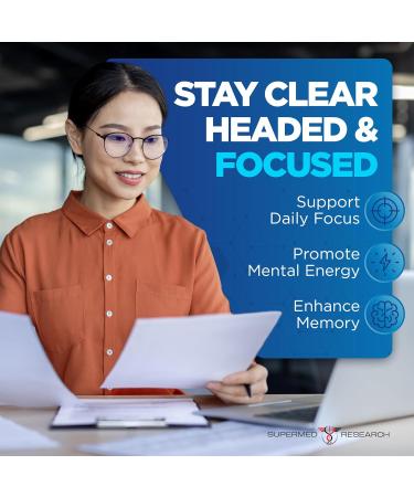 Supermed Research Mental Clarity & Focus Supplement with Bacopa Rhodiola Ginkgo Biloba Huperzine Vitamin B12 DMAE Vegan Nootropic Brain Supplement for Memory and Brain Health (120 Capsules) - Buy Online on GoSupps.com
