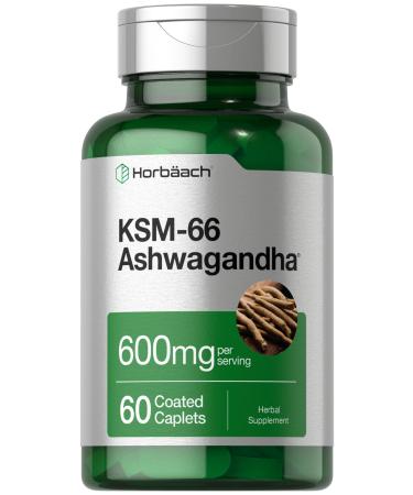 Horbaach KSM-66 Ashwagandha 600mg | with L-Theanine | 60 Coated Caplets | Vegan Non-GMO Gluten Free Complex Supplement