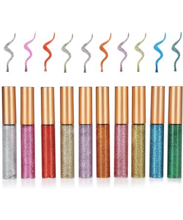 Buy 10pcs Glitter Eyeliner & Shimmer Liquid Eyeshadow | Durable Gold & Silver Metallic Eyeliners for Stunning Makeup Looks - Buy Online on GoSupps.com