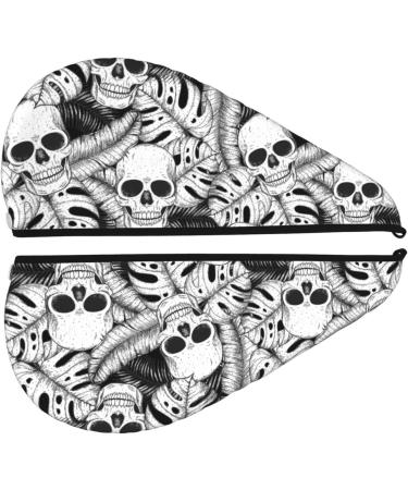 Skull & Palm Leaves Microfiber Hair Towel - Soft Super Absorbent Wrap for Women | Quick Dry Cap for Long Curly Thick Hair - Buy Online on GoSupps.com