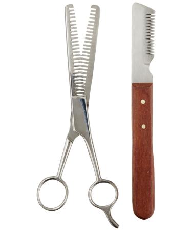 Tamsco Trimming Kit, Stripping Set of 2, Leather Case, Double Tooth Thinning Shear, Medium Stripping Knife, Great for Horses, Stainless Steel