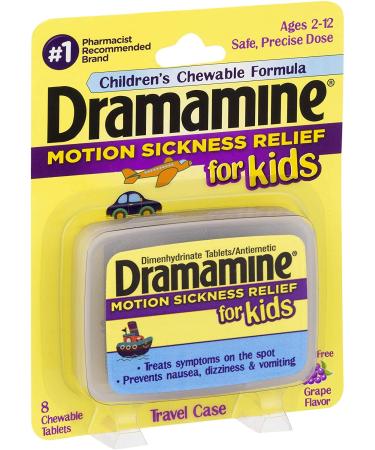 Dramamine Motion Sickness Relief for Kids Grape Flavor 8 Count (3 Pack)
