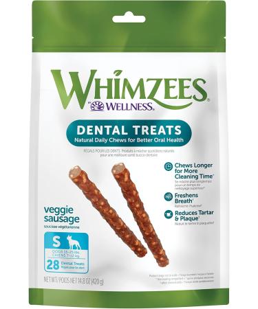 Whimzees Natural Grain Free Daily Dental Long Lasting Dog Treats | Stix (Extra Small Bag of 56) + Veggie Sausage (Small Bag of 28) - Buy Online on GoSupps.com