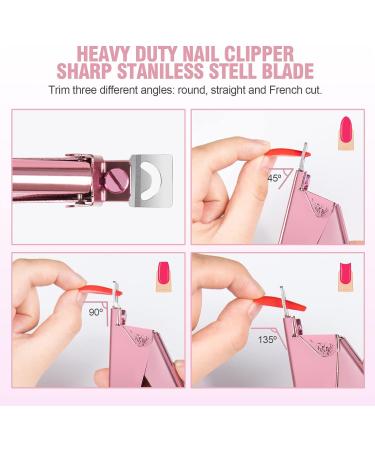 Acrylic Nail Clipper 5 in 1 Kit with Glass File, Cuticle Trimmer, Nipper & Pusher - Professional Manicure Pedicure Set for Gel Polish Removal - Christmas Gift (Pink) - Buy Online on GoSupps.com