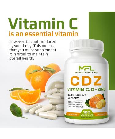 MUSCLE FOOD LABS 2 Pack C D Z | Vitamin C 1000mg | Vitamin D3 125mcg | Zinc 25mg | Non-GMO & Gluten Free | 240 Servings - Buy Online on GoSupps.com